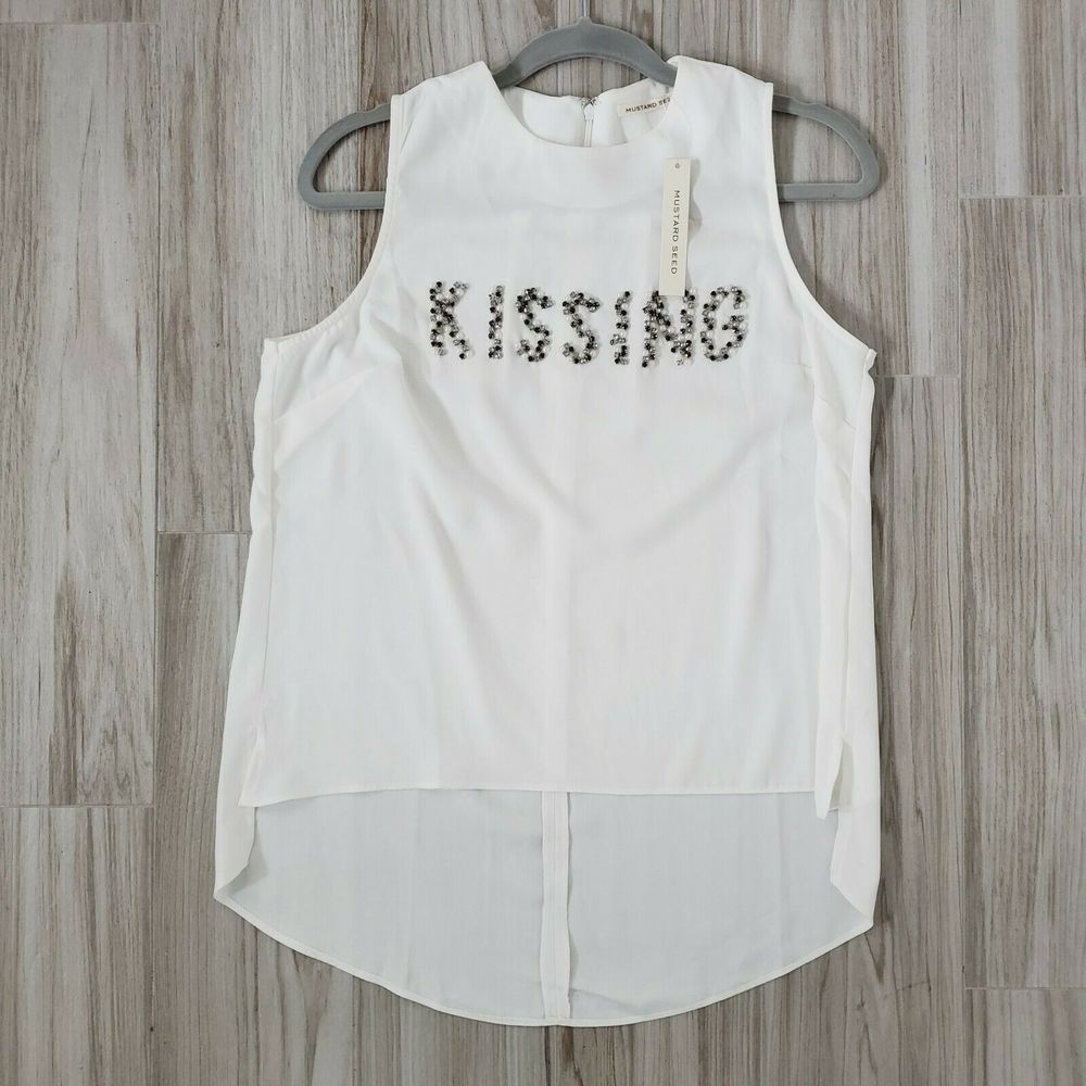 NWT Nordstrom Mustard Seed Bling White Top Sml